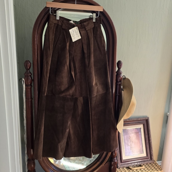 Vintage Outback Red Brown Pleated Leather Maxi Skirt Size 10 NEW - Picture 1 of 5
